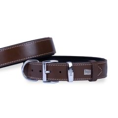 Doggie Konforlu Gerçek Deriden El Yapımı Köpek Boyun Tasması 3,5x47-55cm - Brown