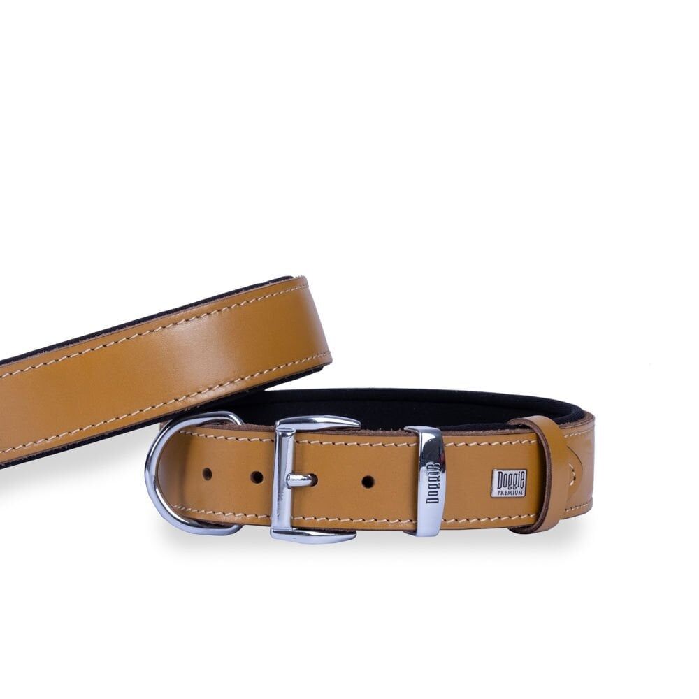 Doggie Konforlu Gerçek Deriden El Yapımı Köpek Boyun Tasması 3,5x47-55cm - Camel
