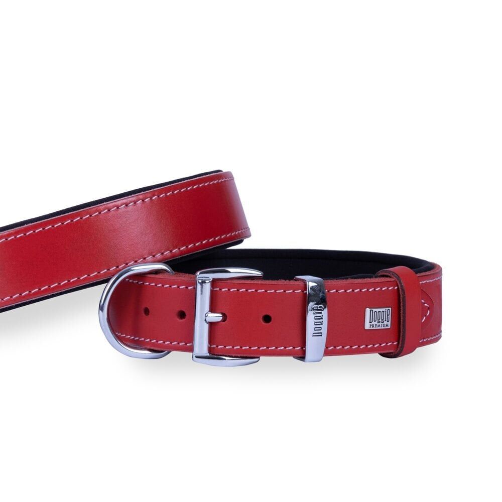 Doggie Konforlu Gerçek Deriden El Yapımı Köpek Boyun Tasması 3,5x47-55cm - Red