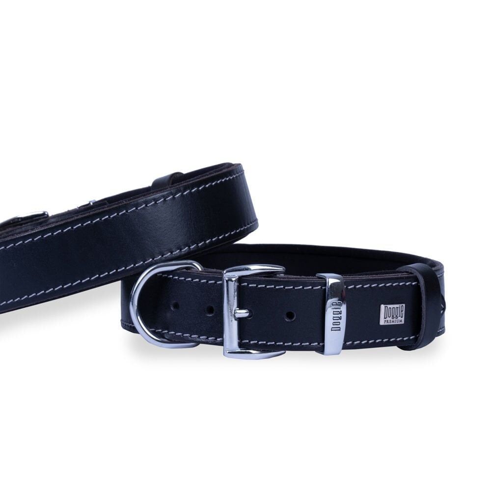 Doggie Konforlu Gerçek Deriden El Yapımı Köpek Boyun Tasması 3,5x52-60cm - Black