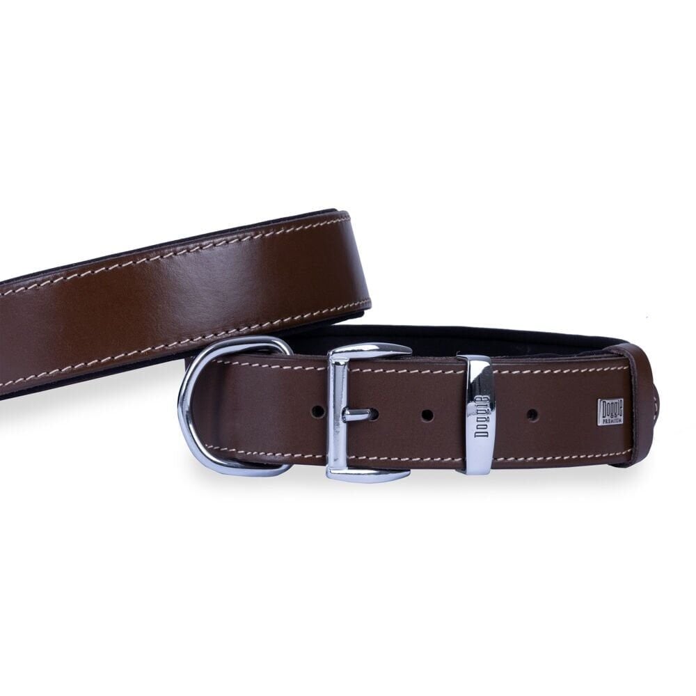 Doggie Konforlu Gerçek Deriden El Yapımı Köpek Boyun Tasması 4x52-60cm - Brown