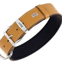 Doggie Konforlu Gerçek Deriden El Yapımı Köpek Boyun Tasması 4x52-60cm - Camel