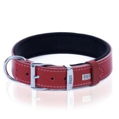 Doggie Konforlu Gerçek Deriden El Yapımı Köpek Boyun Tasması 4x52-60cm - Red