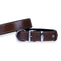 Doggie Konforlu Gerçek Deriden El Yapımı Köpek Boyun Tasması 4x57-65cm - Brown