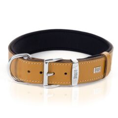 Doggie Konforlu Gerçek Deriden El Yapımı Köpek Boyun Tasması 4x57-65cm - Camel