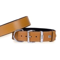Doggie Konforlu Gerçek Deriden El Yapımı Köpek Boyun Tasması 4x57-65cm - Camel
