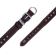 Doggie Konforlu Gerçek Deriden El Yapımı Çivili Köpek Boyun Tasması 3x42-50cm - Brown