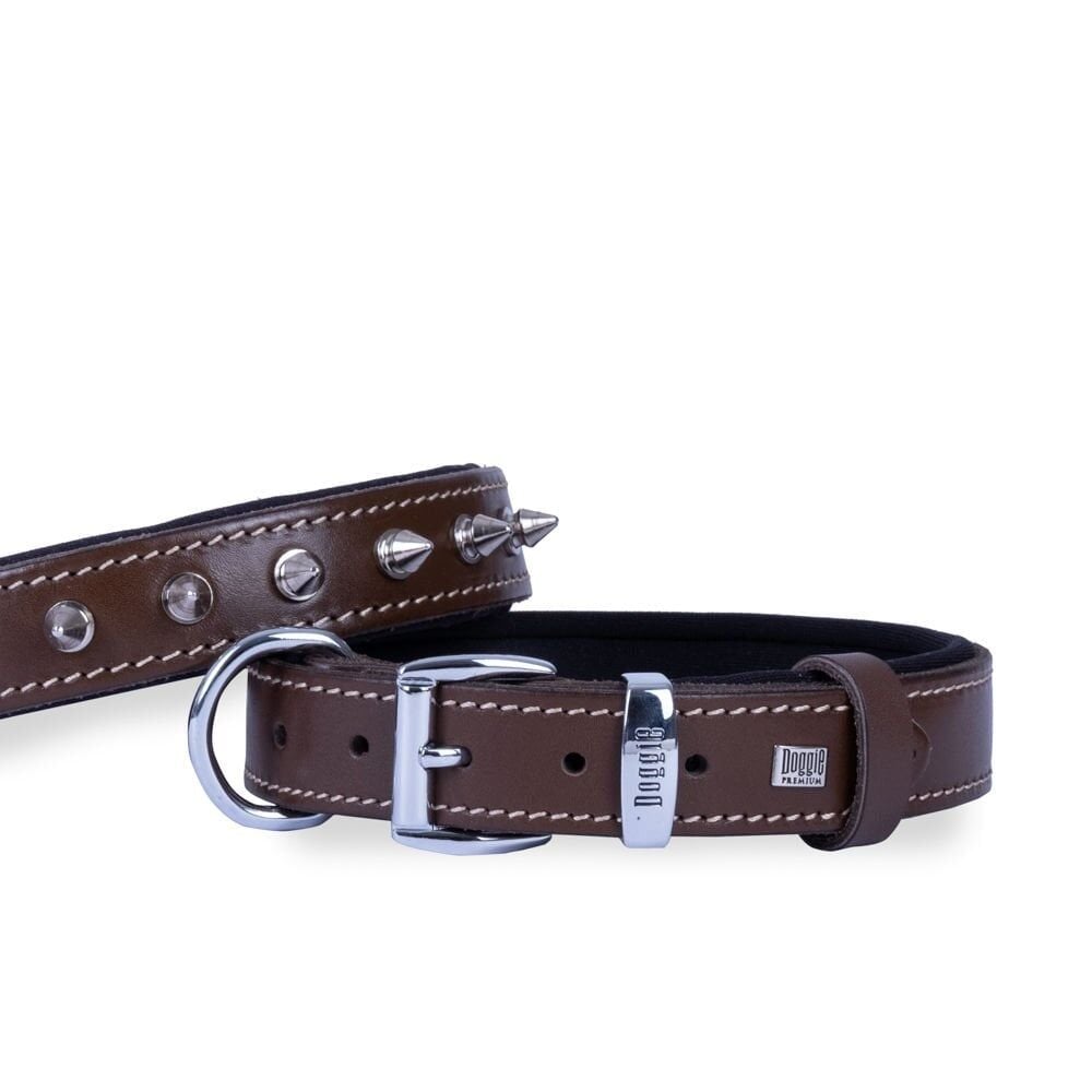 Doggie Konforlu Gerçek Deriden El Yapımı Çivili Köpek Boyun Tasması 3x42-50cm - Brown