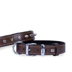 Doggie Konforlu Gerçek Deriden El Yapımı Çivili Köpek Boyun Tasması 3x42-50cm - Brown