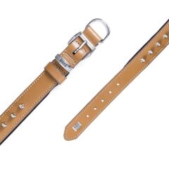 Doggie Konforlu Gerçek Deriden El Yapımı Çivili Köpek Boyun Tasması 3x42-50cm - Camel