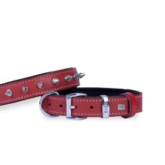 Doggie Konforlu Gerçek Deriden El Yapımı Çivili Köpek Boyun Tasması 3x42-50cm - Red