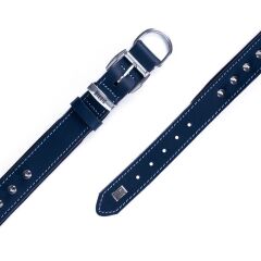 Doggie Konforlu Gerçek Deriden El Yapımı Çivili Köpek Boyun Tasması 3x42-50cm - Royal Blue