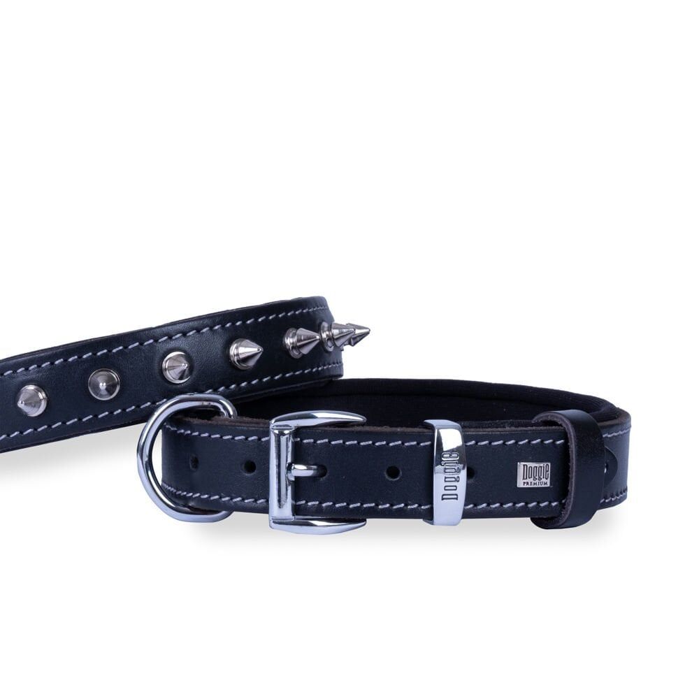 Doggie Konforlu Gerçek Deriden El Yapımı Çivili Köpek Boyun Tasması 3x42-50cm - Black