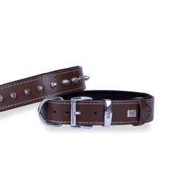 Doggie Konforlu Gerçek Deriden El Yapımı Çivili Köpek Boyun Tasması 3,5x47-55cm - Brown