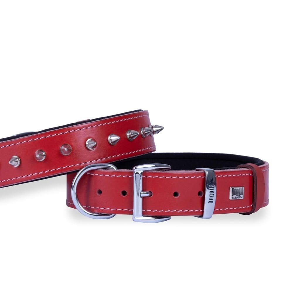 Doggie Konforlu Gerçek Deriden El Yapımı Çivili Köpek Boyun Tasması 3,5x47-55cm - Red