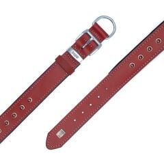 Doggie Konforlu Gerçek Deriden El Yapımı Çivili Köpek Boyun Tasması 3,5x52-60cm - Red