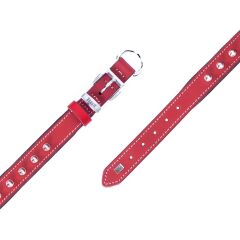 Doggie Konforlu Gerçek Deriden El Yapımı Çivili Köpek Boyun Tasması 2x30-35cm - Red