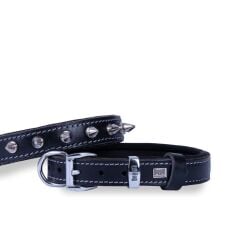 Doggie Konforlu Gerçek Deriden El Yapımı Çivili Köpek Boyun Tasması 2x30-35cm - Black