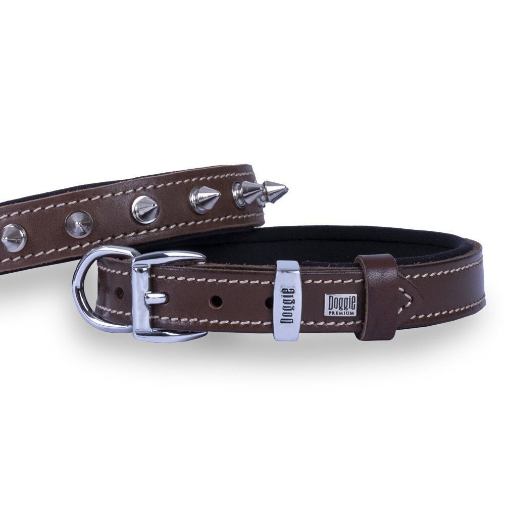 Doggie Konforlu Gerçek Deriden El Yapımı Çivili Köpek Boyun Tasması 2x35-40cm - Brown