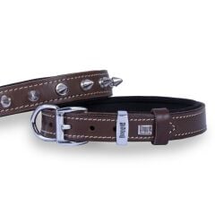 Doggie Konforlu Gerçek Deriden El Yapımı Çivili Köpek Boyun Tasması 2x35-40cm - Brown