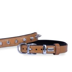 Doggie Konforlu Gerçek Deriden El Yapımı Çivili Köpek Boyun Tasması 2x35-40cm - Camel