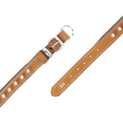 Doggie Konforlu Gerçek Deriden El Yapımı Çivili Köpek Boyun Tasması 2x35-40cm - Camel