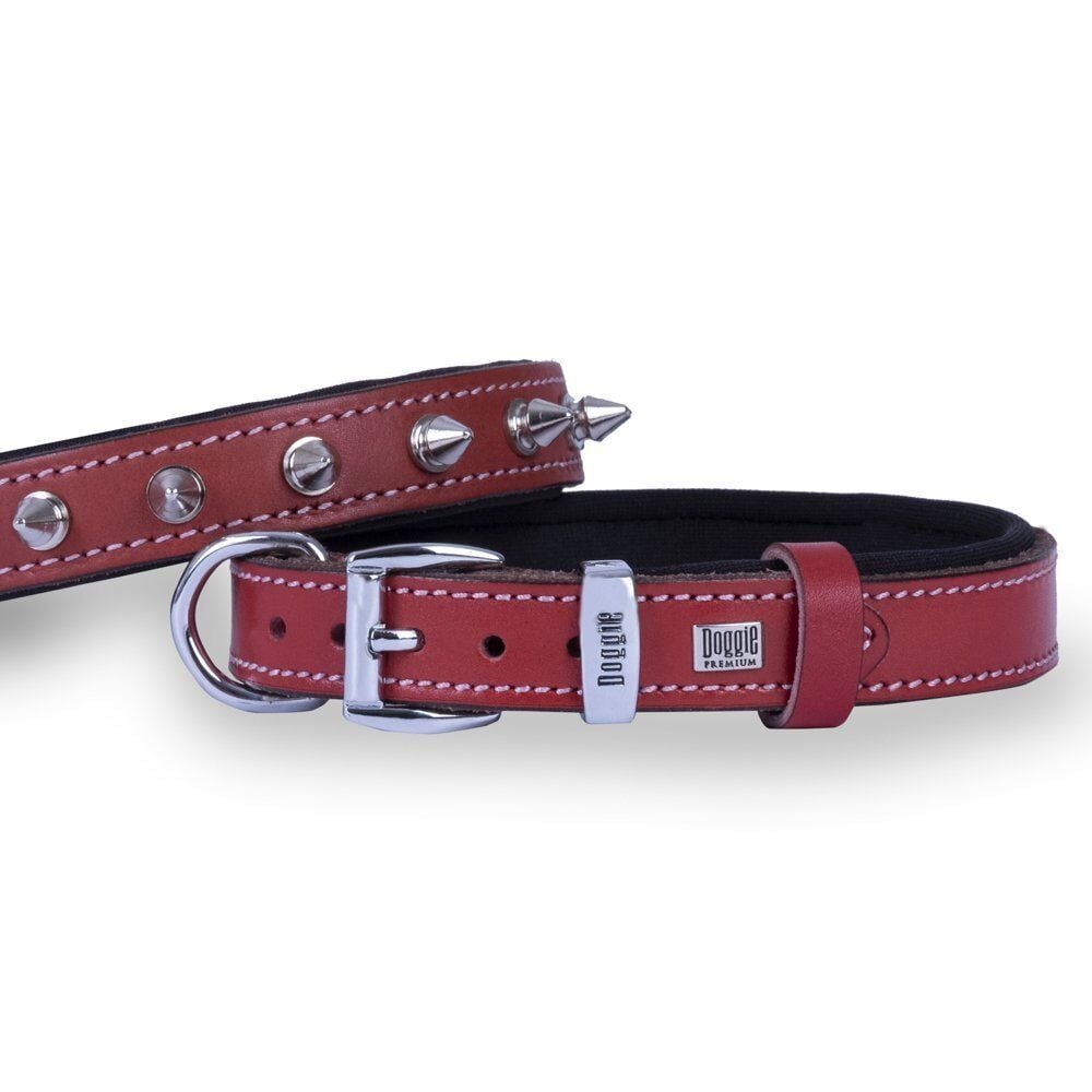 Doggie Konforlu Gerçek Deriden El Yapımı Çivili Köpek Boyun Tasması 2x35-40cm - Red