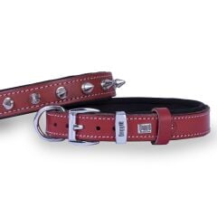 Doggie Konforlu Gerçek Deriden El Yapımı Çivili Köpek Boyun Tasması 2x35-40cm - Red