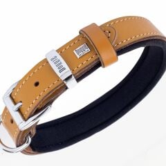 Doggie Konforlu Gerçek Deriden El Yapımı Çivili Köpek Boyun Tasması 2,5x37-45cm - Camel
