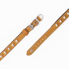 Doggie Konforlu Gerçek Deriden El Yapımı Çivili Köpek Boyun Tasması 2,5x37-45cm - Camel