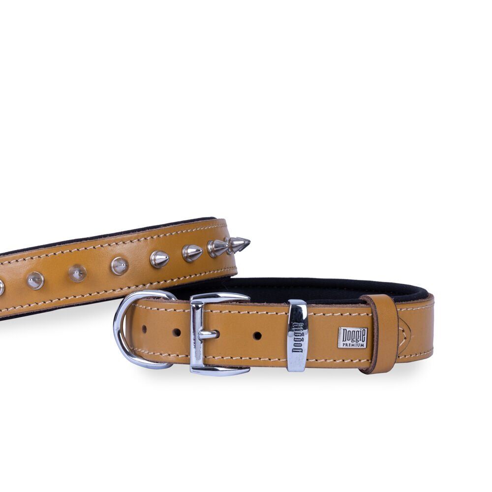 Doggie Konforlu Gerçek Deriden El Yapımı Çivili Köpek Boyun Tasması 2,5x37-45cm - Camel