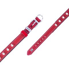 Doggie Konforlu Gerçek Deriden El Yapımı Çivili Köpek Boyun Tasması 2,5x37-45cm - Red