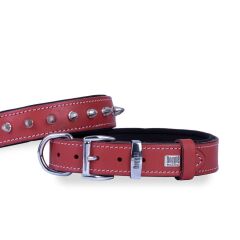 Doggie Konforlu Gerçek Deriden El Yapımı Çivili Köpek Boyun Tasması 2,5x37-45cm - Red