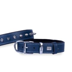 Doggie Konforlu Gerçek Deriden El Yapımı Çivili Köpek Boyun Tasması 2,5x37-45cm - Royal Blue