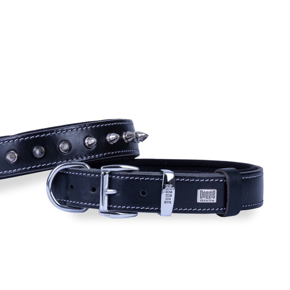 Doggie Konforlu Gerçek Deriden El Yapımı Çivili Köpek Boyun Tasması 2,5x37-45cm - Black