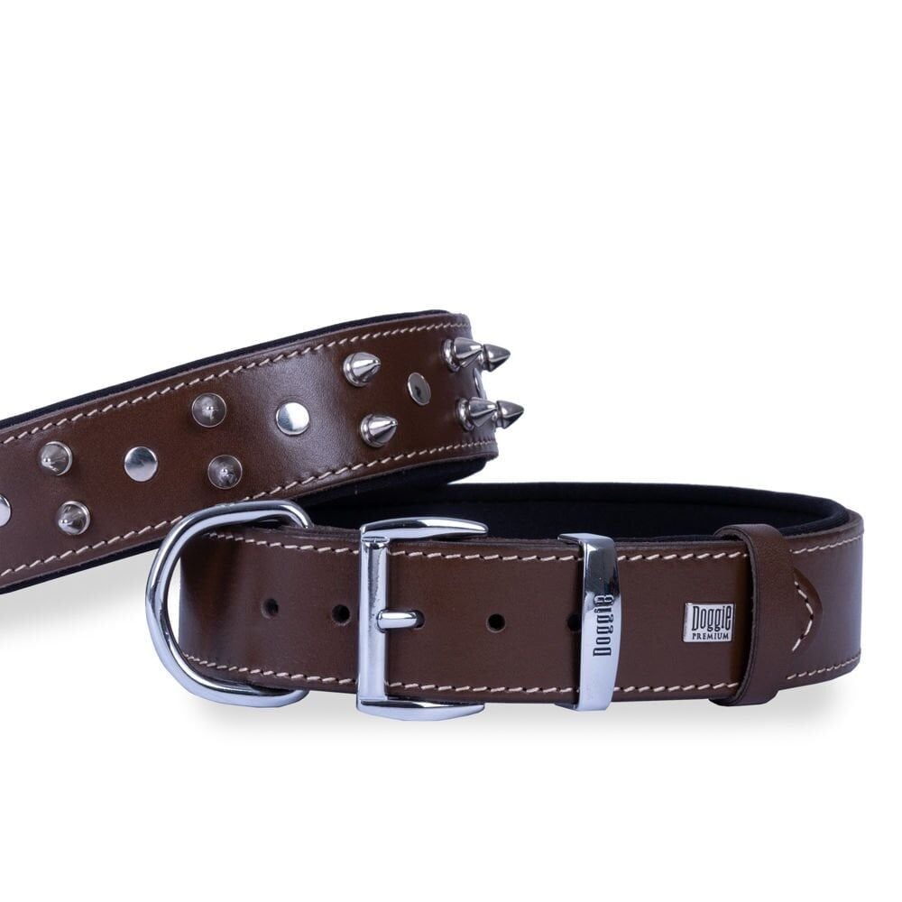 Doggie Konforlu Gerçek Deriden El Yapımı Çivili Köpek Boyun Tasması 4x52-60cm - Brown