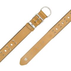 Doggie Konforlu Gerçek Deriden El Yapımı Çivili Köpek Boyun Tasması 4x52-60cm - Camel