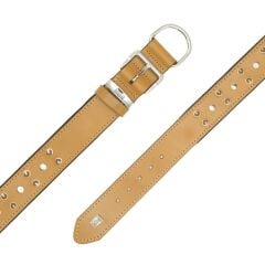 Doggie Konforlu Gerçek Deriden El Yapımı Çivili Köpek Boyun Tasması 4x57-65cm - Camel