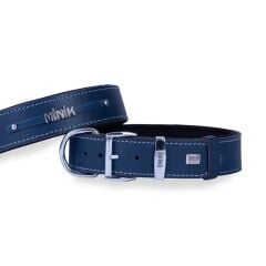 Doggie Konforlu Gerçek Deriden El Yapımı İsimlikli Köpek Boyun Tasması 4x52-60cm - Royal Blue