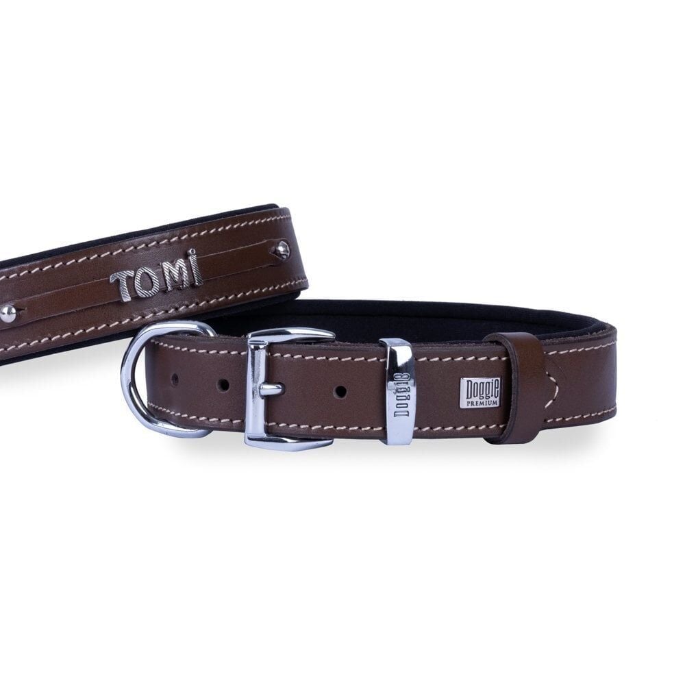 Doggie Konforlu Gerçek Deriden El Yapımı İsimlikli Köpek Boyun Tasması 3,5x52-60cm - Brown