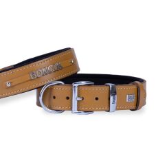 Doggie Konforlu Gerçek Deriden El Yapımı İsimlikli Köpek Boyun Tasması 3,5x52-60cm - Camel