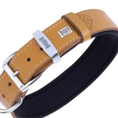 Doggie Konforlu Gerçek Deriden El Yapımı İsimlikli Köpek Boyun Tasması 3,5x52-60cm - Camel