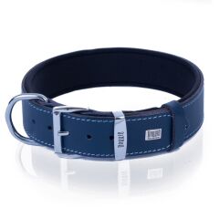 Doggie Konforlu Gerçek Deriden El Yapımı İsimlikli Köpek Boyun Tasması 3,5x52-60cm - Royal Blue