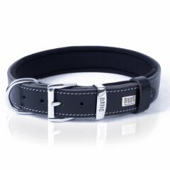 Doggie Konforlu Gerçek Deriden El Yapımı İsimlikli Köpek Boyun Tasması 3,5x52-60cm - Black