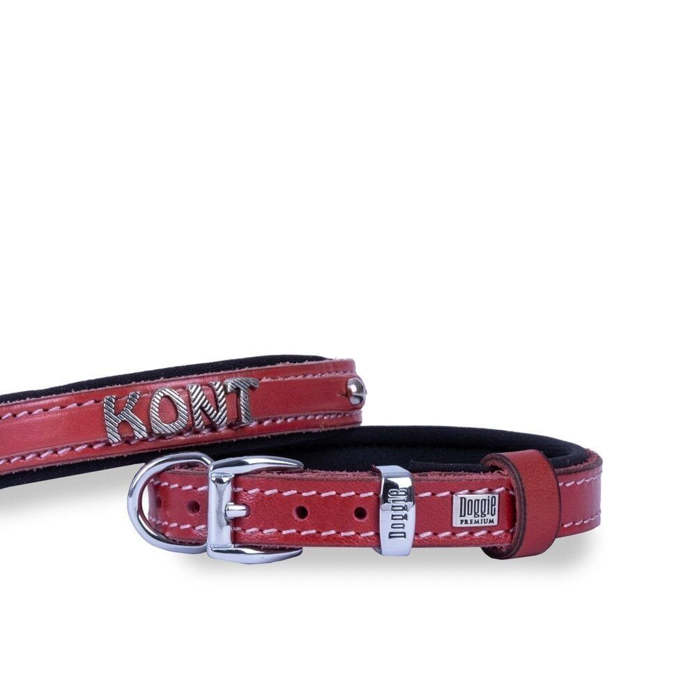 Doggie Konforlu Gerçek Deriden El Yapımı İsimlikli Köpek Boyun Tasması 1,5x20-25cm - Red