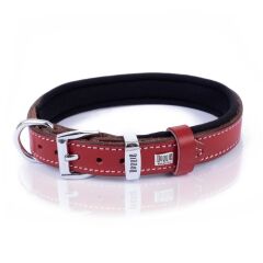Doggie Konforlu Gerçek Deriden El Yapımı İsimlikli Köpek Boyun Tasması 1,5x20-25cm - Red