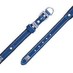 Doggie Konforlu Gerçek Deriden El Yapımı İsimlikli Köpek Boyun Tasması 1,5x20-25cm - Royal Blue