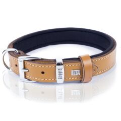 Doggie Konforlu Gerçek Deriden El Yapımı İsimlikli Köpek Boyun Tasması 1,5x25-30cm - Camel