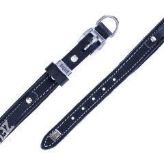 Doggie Konforlu Gerçek Deriden El Yapımı İsimlikli Köpek Boyun Tasması 1,5x25-30cm - Black