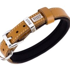 Doggie Konforlu Gerçek Deriden El Yapımı İsimlikli Köpek Boyun Tasması 2x30-35cm - Camel